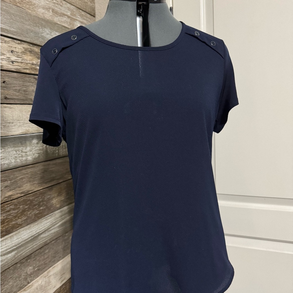 Elegant Navy Short Sleeve Women's Top